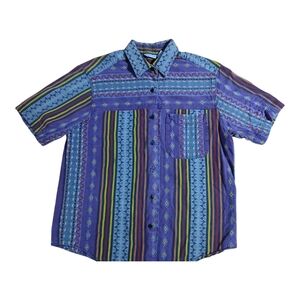 Men's Purple Patterned Short-Sleeve Button-Up Shirt